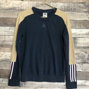 Adidas Sweatshirt womens Essentials Crewneck Logo Colorblock Blue & Tan  XS